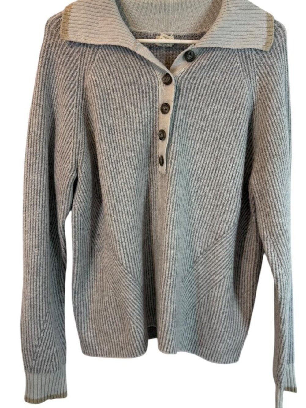 ASPEN Oversized Knit 3/4 Button Gray and Cream Sweater, Size Large